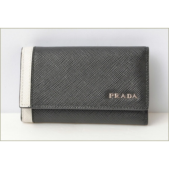 Prada Case Nero Saffiano Line Talco Key - Picture 1 of 5